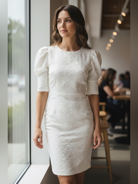 Lilly Pulitzer Dresses & Skirts - Lilly Pulitzer White Textured Sheath Dress Puff Sleeve XS Bridal Shower